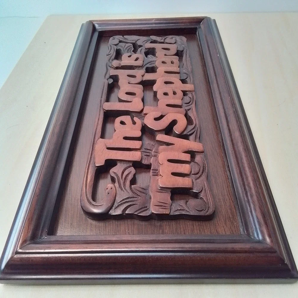 Shalom Indonesia Hand Carved Solid Mahogany Wood Lord is My Shepherd‎ Wall Art